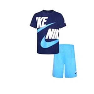 Boys size 7 Nike Big Double-Logo Graphic Tee & Logo Shorts Set